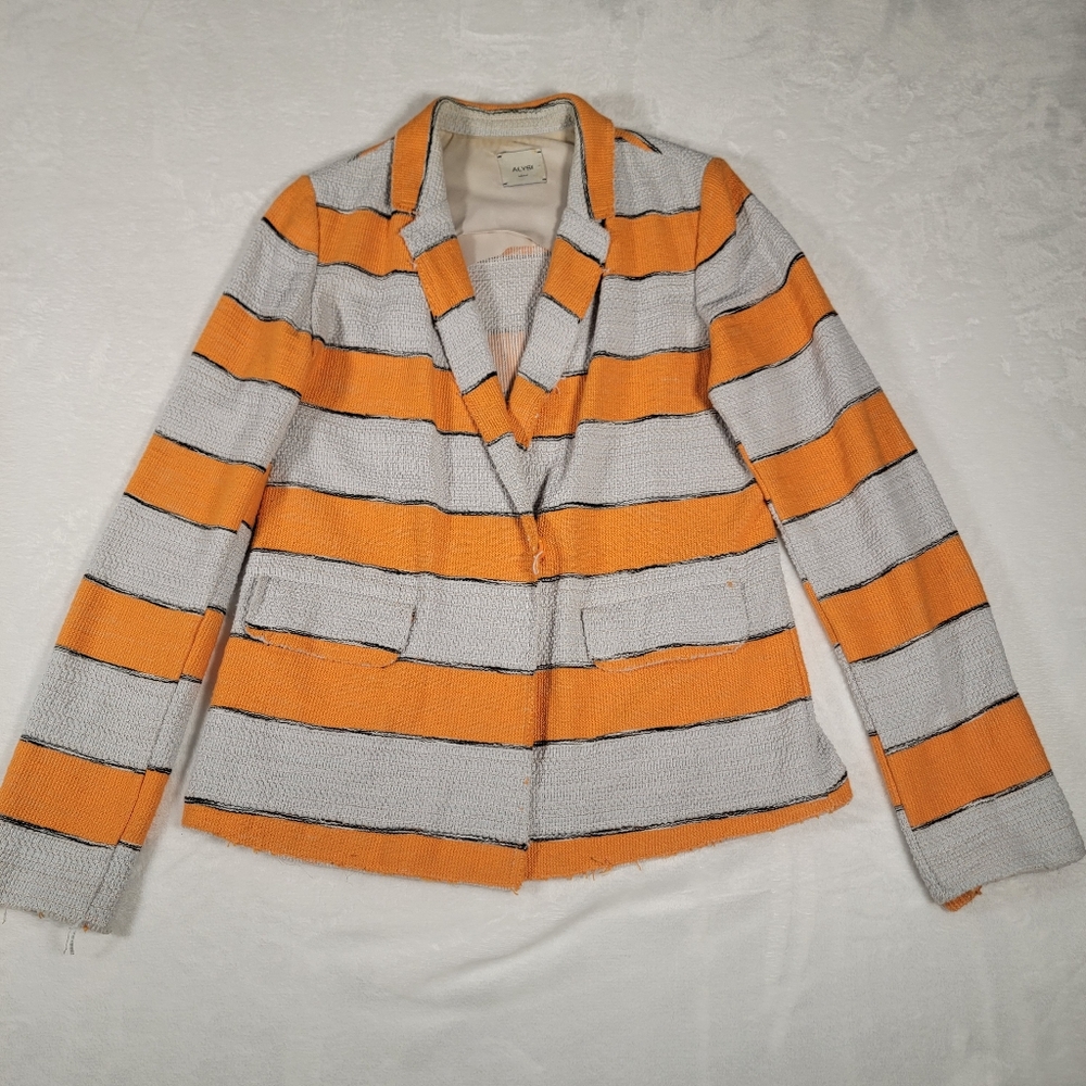 Alysi Créme Striped Blazer In Orange And Off-White, Size 14
